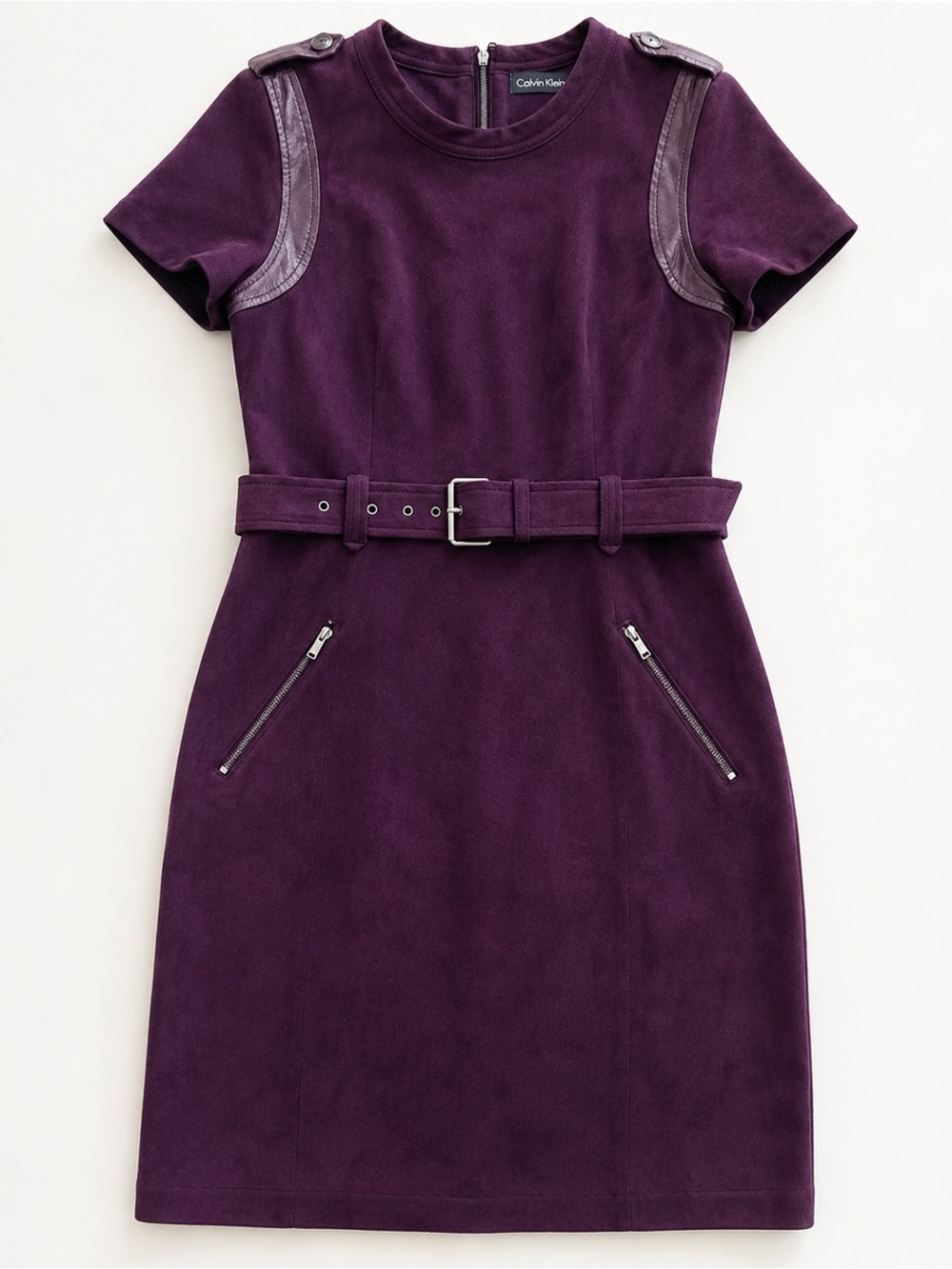 Calvin Klein Petite 6 Plum Purple Faux Suede Belted Dress